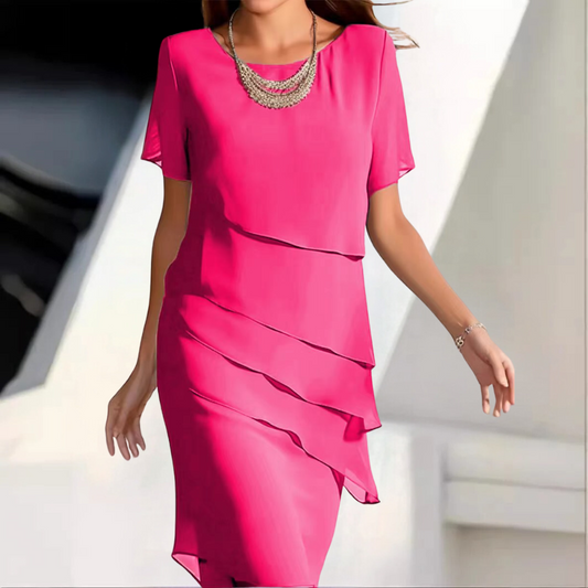 Elegant Midi Dress - Layered Ladies Dress In Chiffon