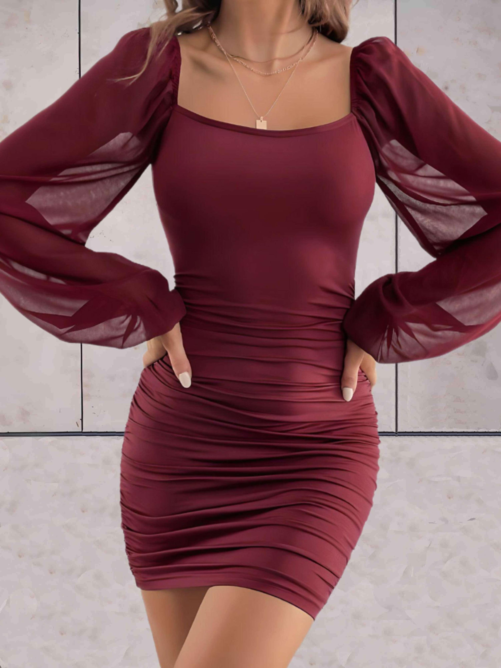Elegant Mini Dress With Puff Sleeves - Chic Ladies Evening Attire