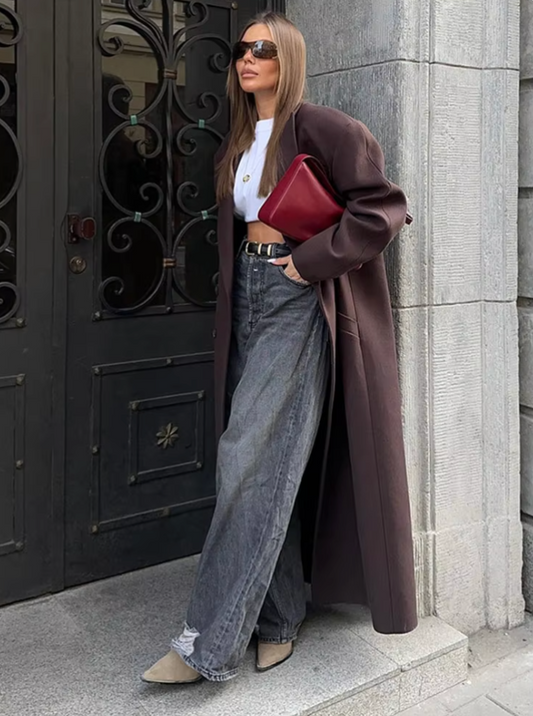 Elegant Trench Coat - Long Brown Women'S Winter Coat