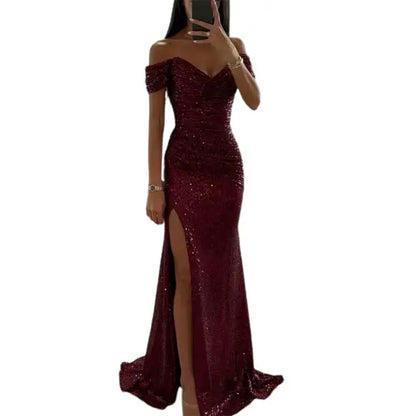Evening Dress - Sophisticated Off-Shoulder Ladies Gown
