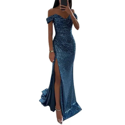 Evening Dress - Sophisticated Off-Shoulder Ladies Gown