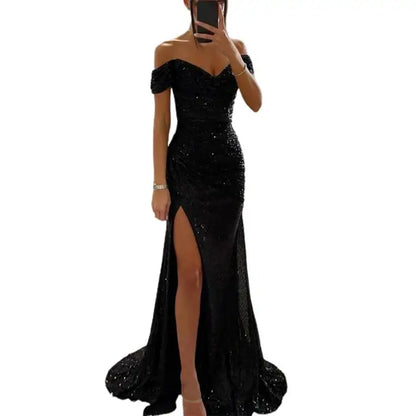 Evening Dress - Sophisticated Off-Shoulder Ladies Gown