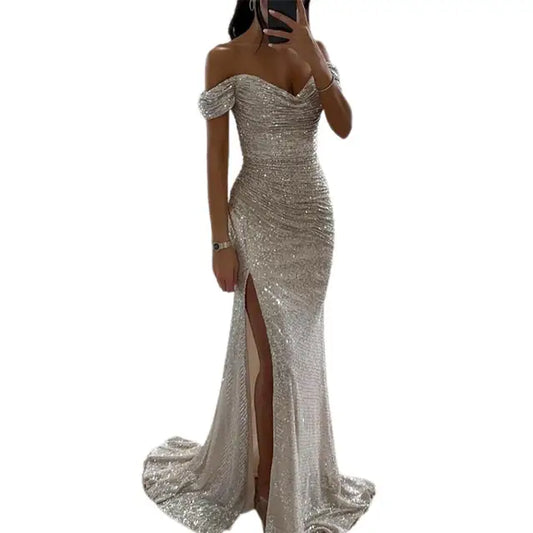 Evening Dress - Sophisticated Off-Shoulder Ladies Gown