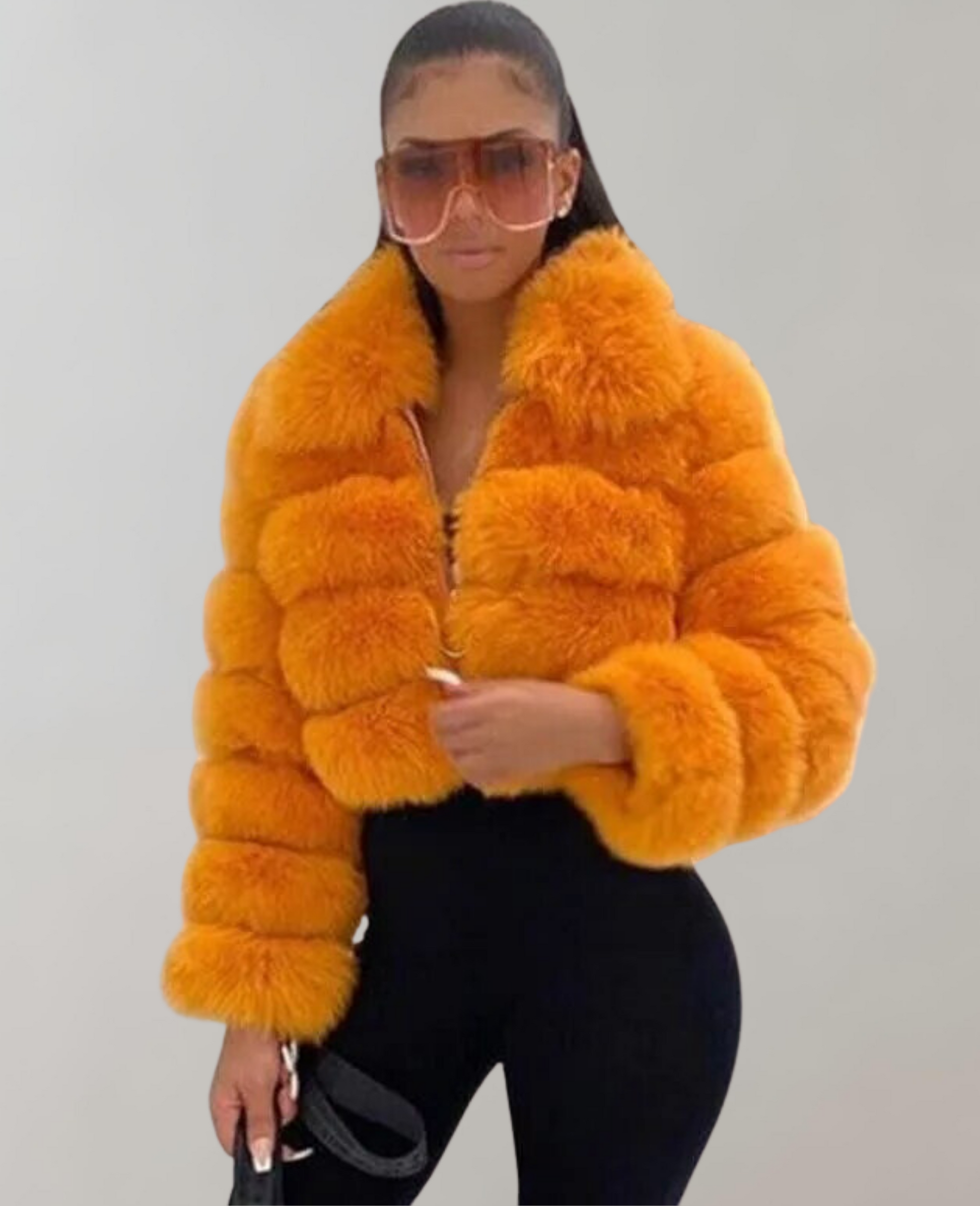 Faux fur collar coat - stylish ladies outerwear