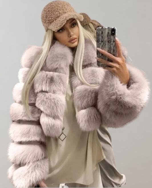 Faux fur collar coat - stylish ladies outerwear