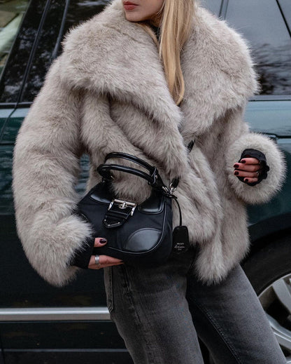 Faux fur jacket - luxurious brown ladies outerwear