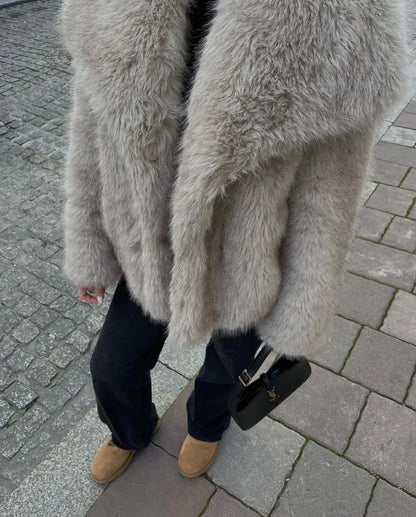 Faux fur jacket - luxurious brown ladies outerwear