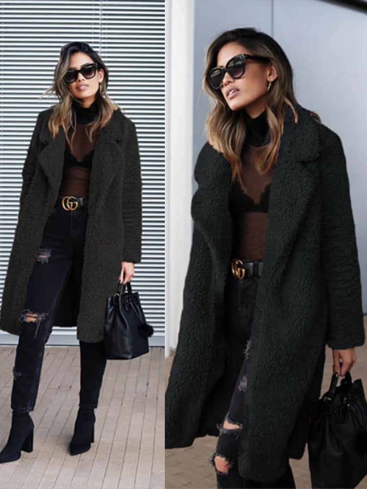 Faux fur long coat - luxurious ladies outerwear