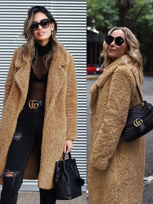 Faux fur long coat - luxurious ladies outerwear
