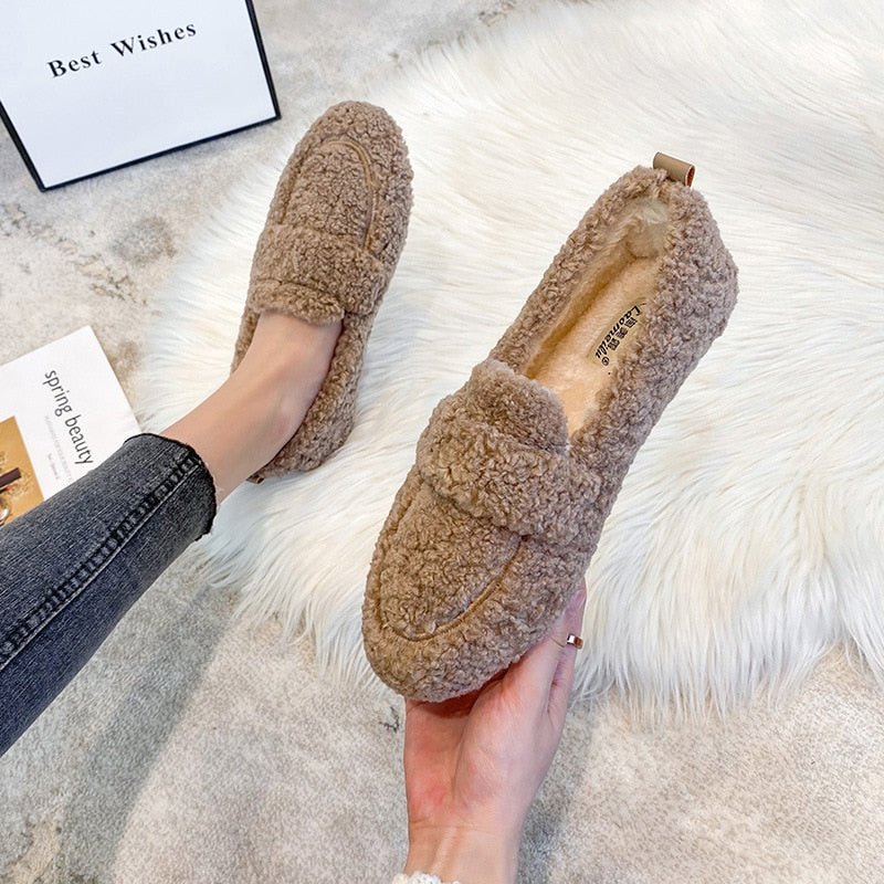 Faux Fur Slippers - Plush Ladies Slip-On Footwear