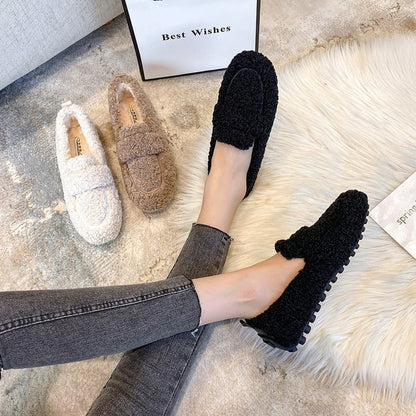 Faux Fur Slippers - Plush Ladies Slip-On Footwear