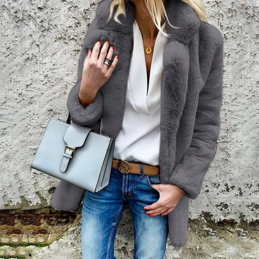 Faux fur winter coat - luxurious ladies grey jacket