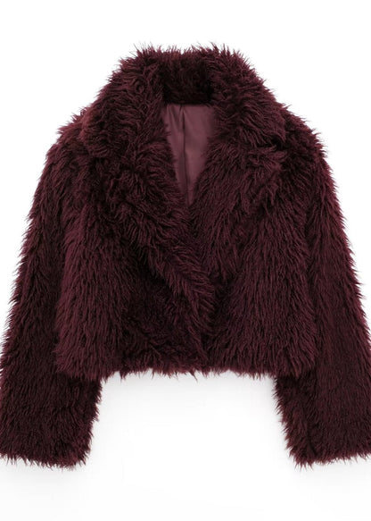Faux fur winter jacket - burgundy ladies coat