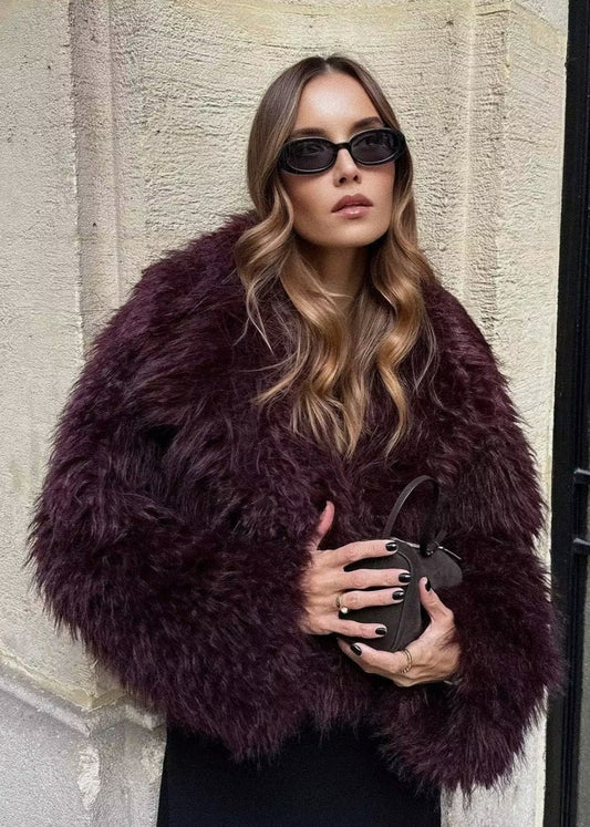 Faux fur winter jacket - burgundy ladies coat