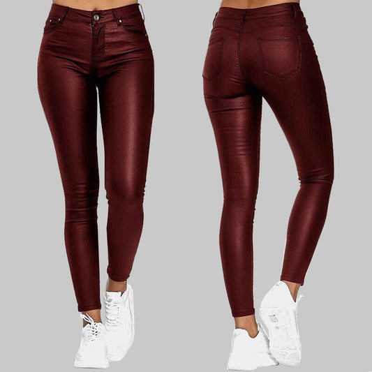 Faux Leather Leggings - High-Waisted Women'S Trousers