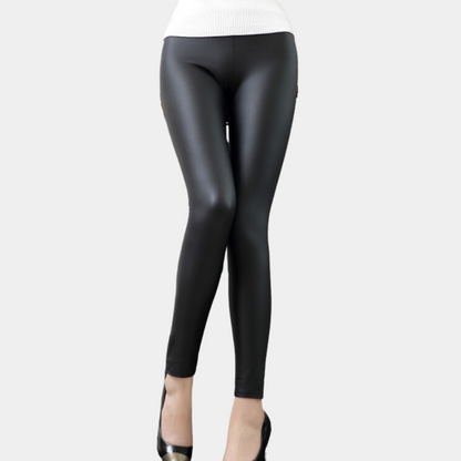 Faux Leather Leggings - Sleek Stretch Ladies Trousers