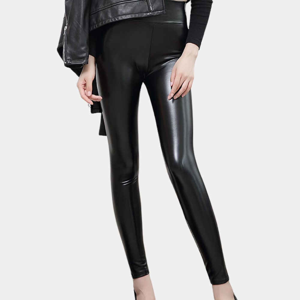 Faux Leather Leggings - Sleek Stretch Ladies Trousers