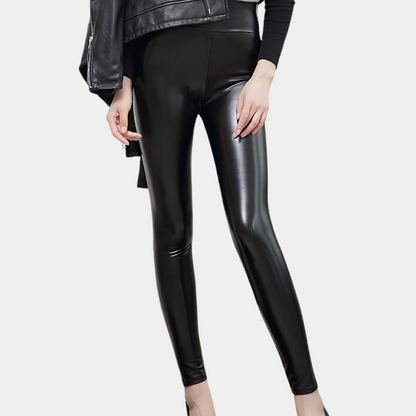 Faux Leather Leggings - Sleek Stretch Ladies Trousers