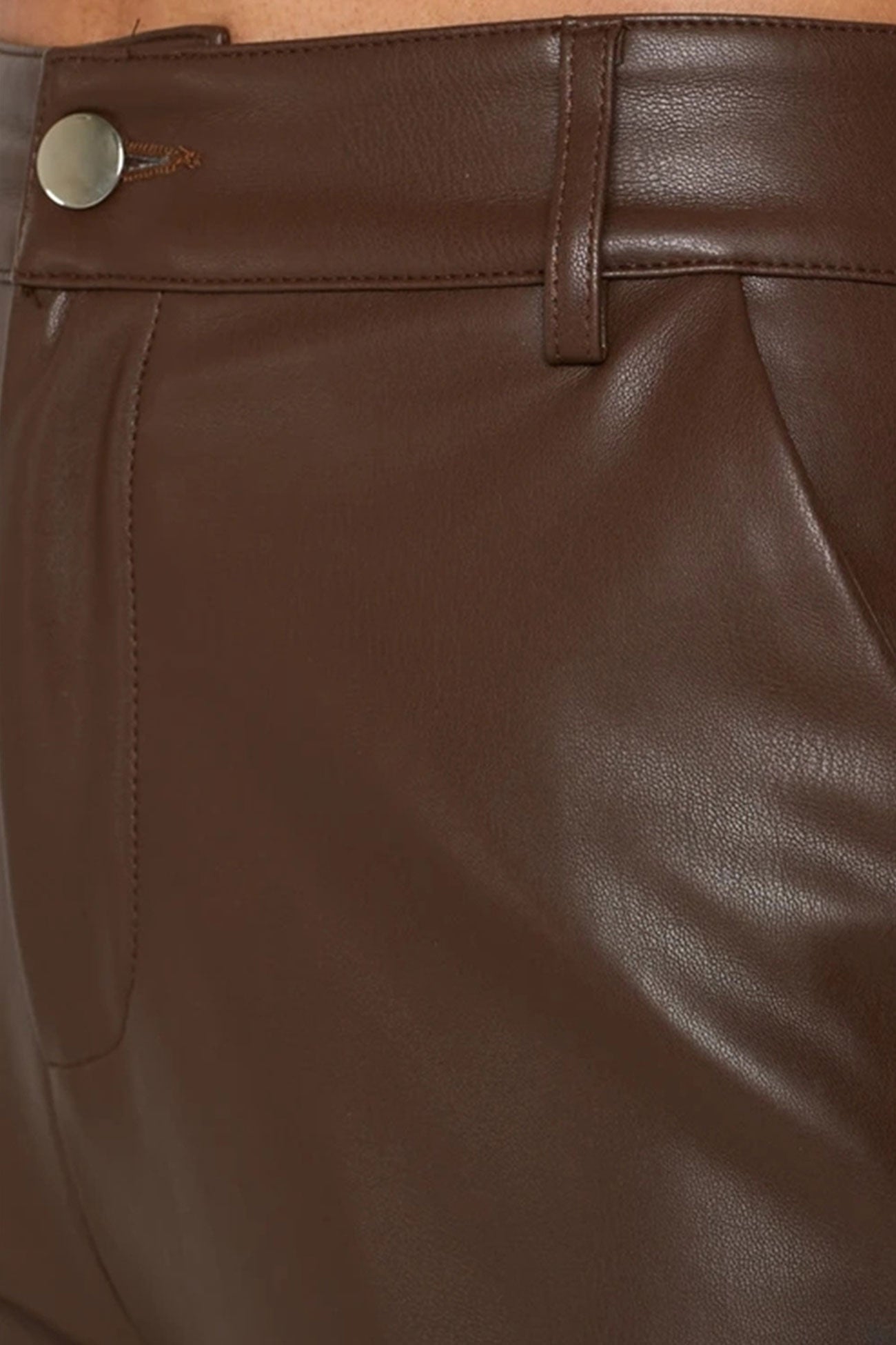 Faux Leather Trousers - High-Waisted Wide-Leg Ladies Pants