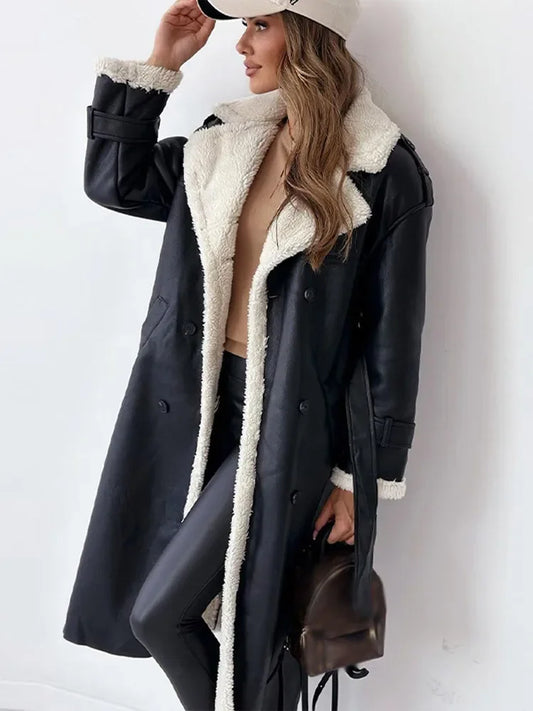 Faux Shearling Coat - Sophisticated Long Ladies Winter Jacket