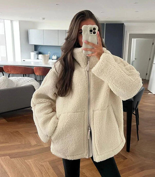 Faux Shearling Jacket - Cozy Women'S Zip-Up Outerwear