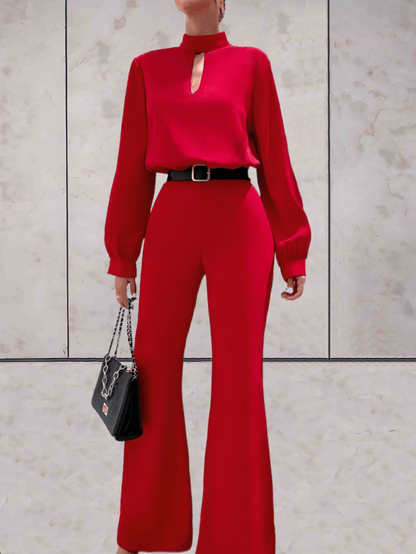 Fiona - Stylish Red Jumpsuit For Women With Flared Trousers