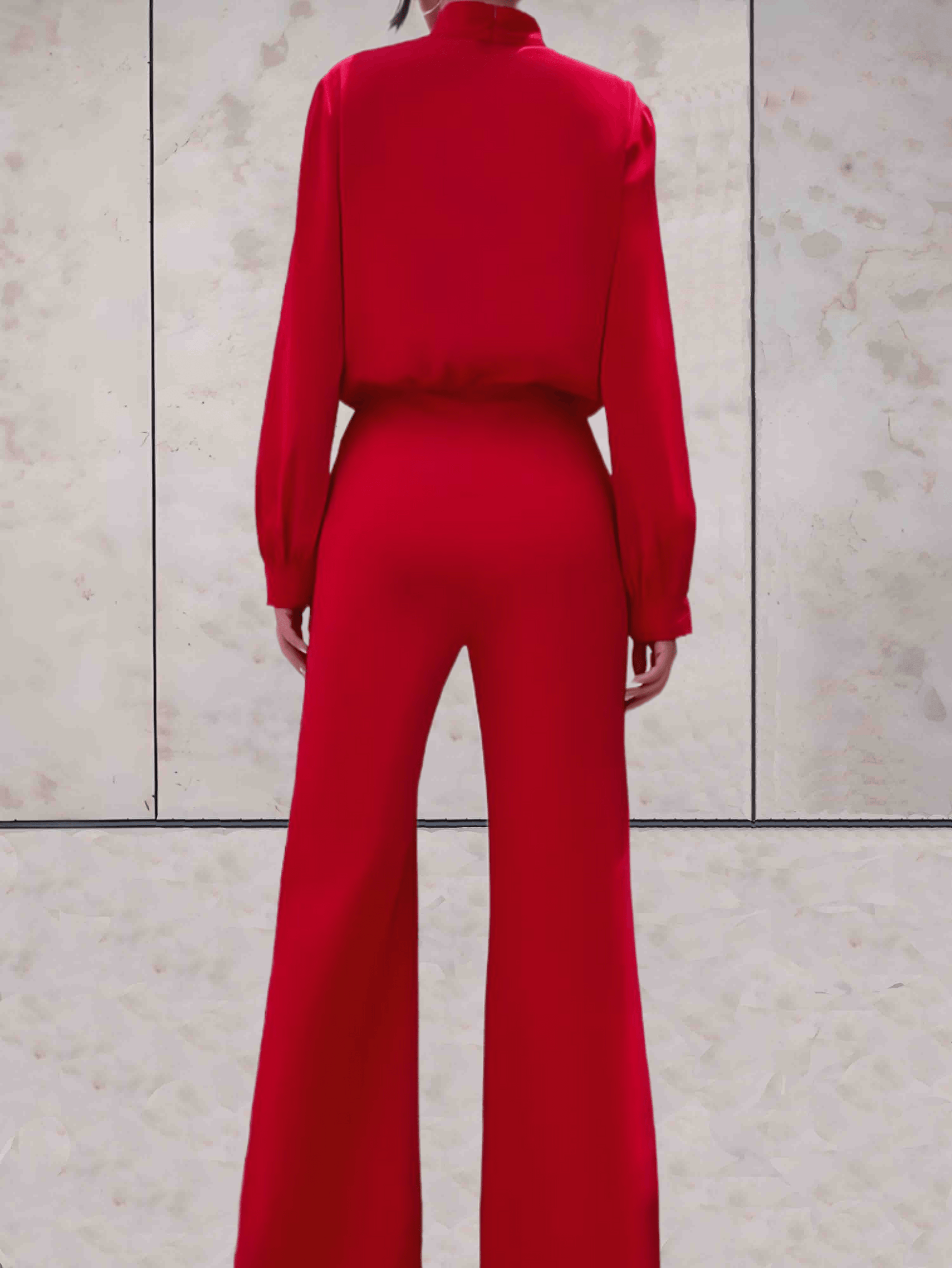 Fiona - Stylish Red Jumpsuit For Women With Flared Trousers