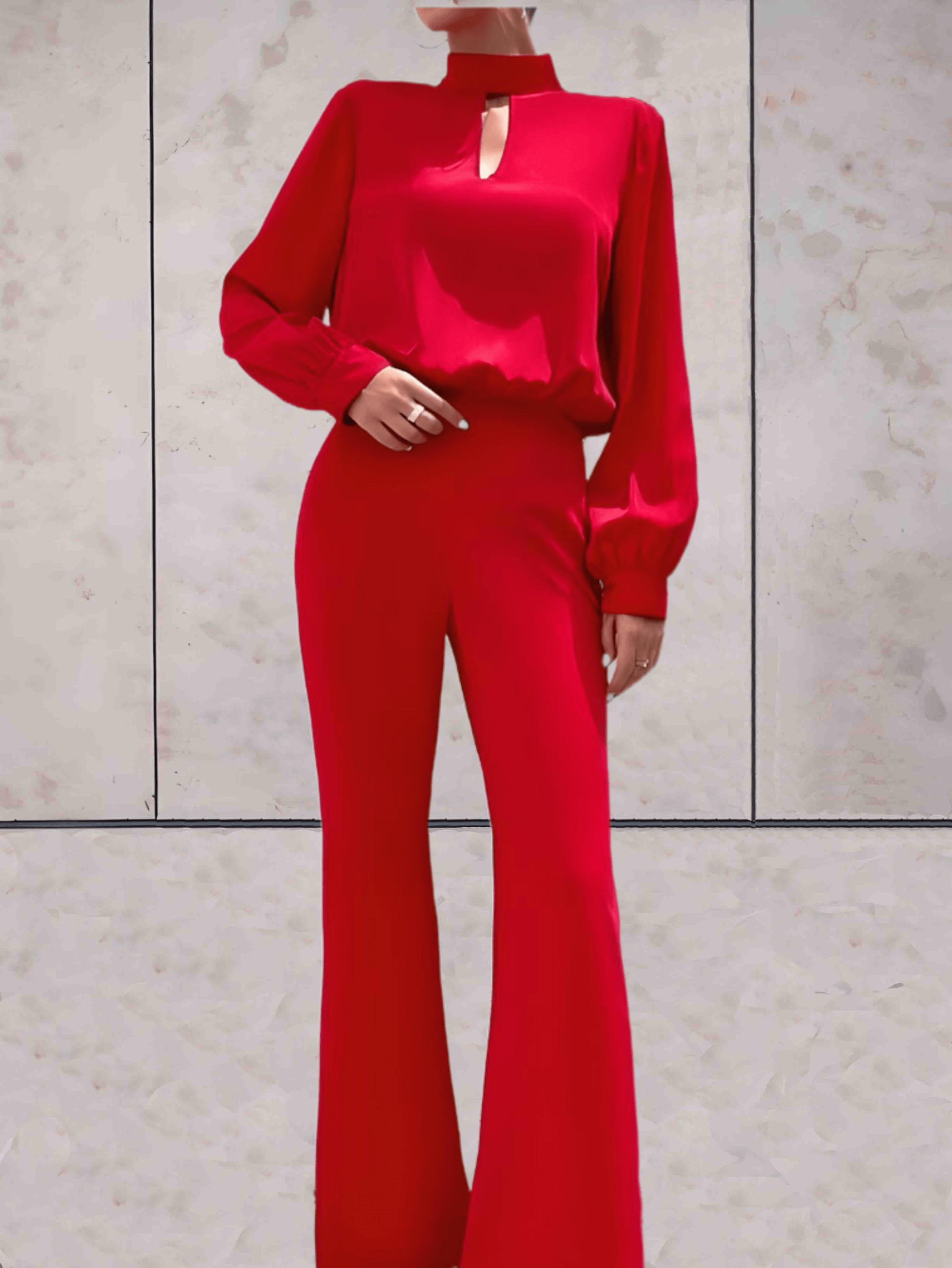 Fiona - Stylish Red Jumpsuit For Women With Flared Trousers