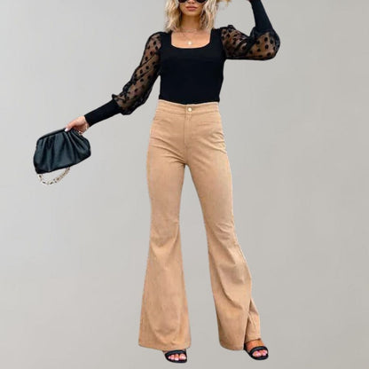 Flared corduroy trousers - stylish ladies high-waisted pants