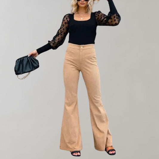 Flared corduroy trousers - stylish ladies high-waisted pants