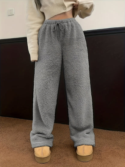 Fleece wide-leg trousers - cozy ladies loungewear bottoms
