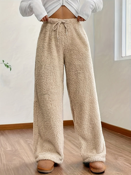 Fleece wide-leg trousers - cozy ladies loungewear bottoms