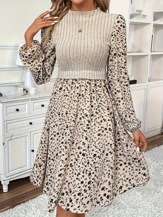 Floral Dress - Chic Apricot Ladies Dress With Ribbed Bodice