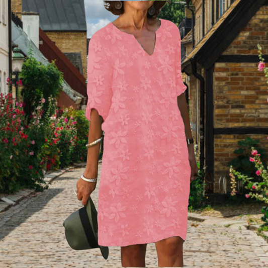 Floral Embroidered Dress - Elegant Ladies Summer Shift Dress