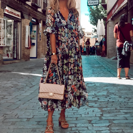 Floral Maxi Dress - Elegant Ladies Long Sleeve Dress In Vibrant Floral Print