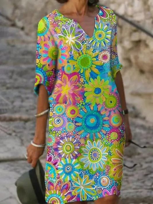 Floral Tunic Dress - Vibrant Ladies Casual Summer Dress