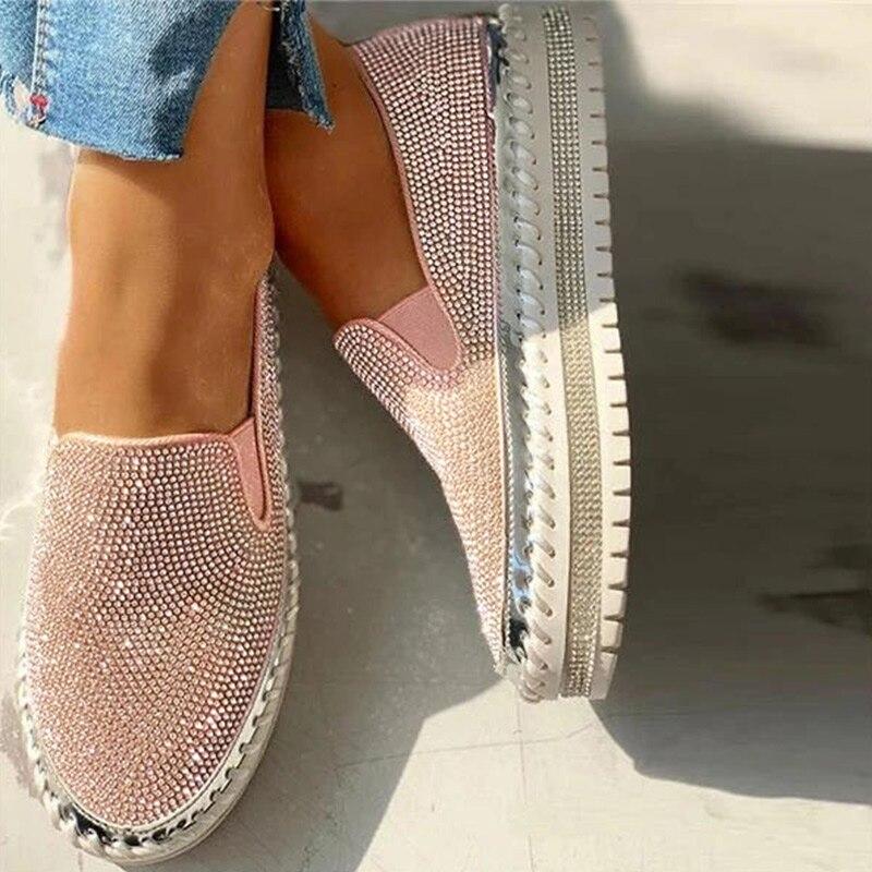 Glittering Slip-On Shoes - Embellished Ladies Casual Footwear