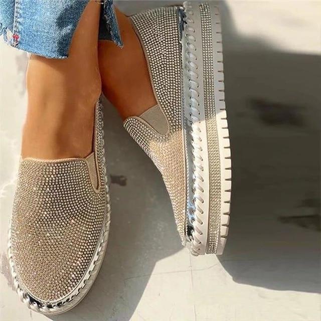 Glittering Slip-On Shoes - Embellished Ladies Casual Footwear