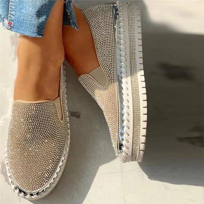 Glittering Slip-On Shoes - Embellished Ladies Casual Footwear