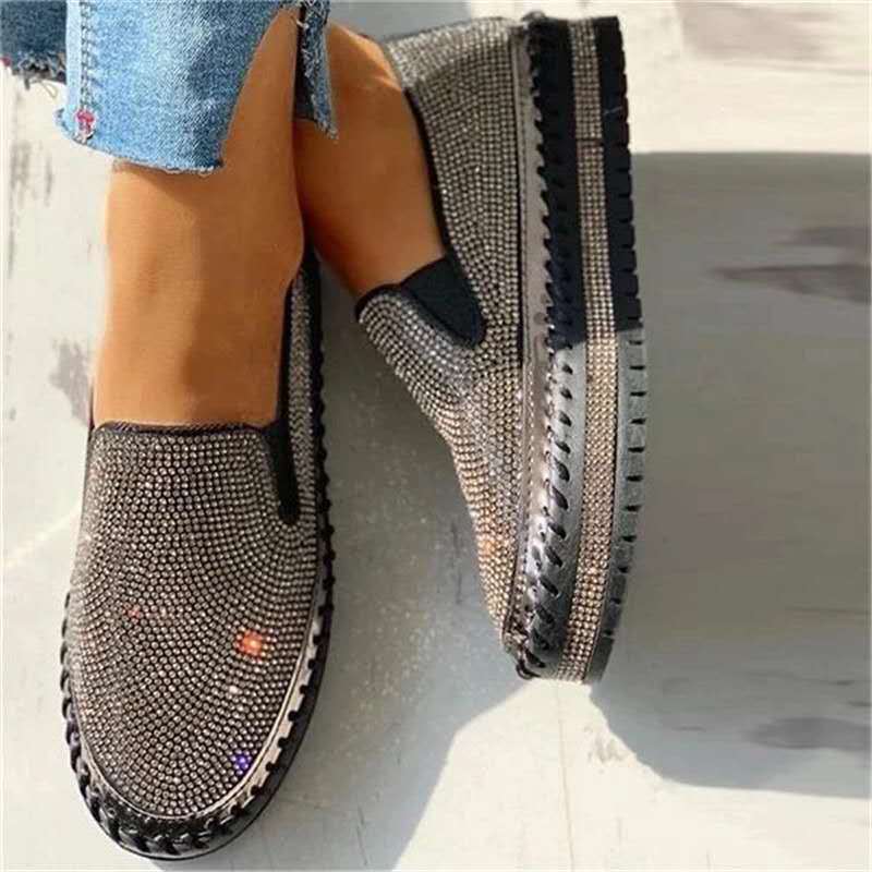 Glittering Slip-On Shoes - Embellished Ladies Casual Footwear