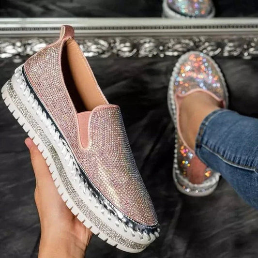 Glittering Slip-On Shoes - Embellished Ladies Casual Footwear