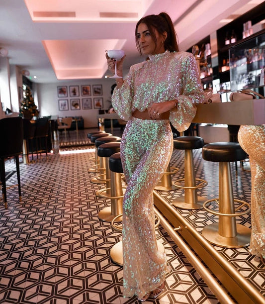 Glittery 2-piece set - shimmering multi ladies outfit