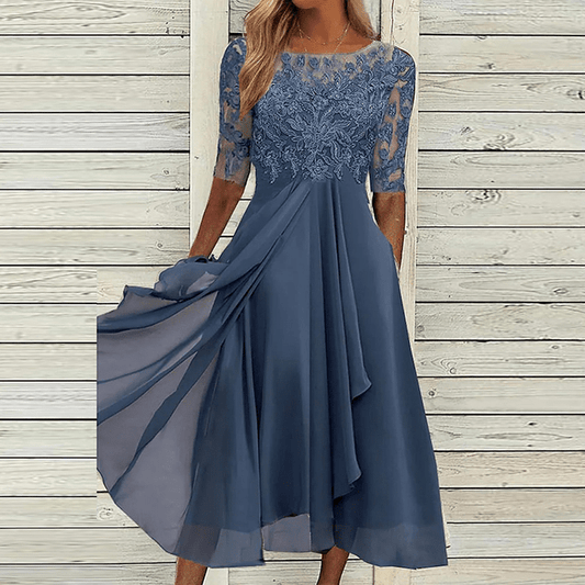 Graceful Midi Dress - Intricate Lace Evening Gown
