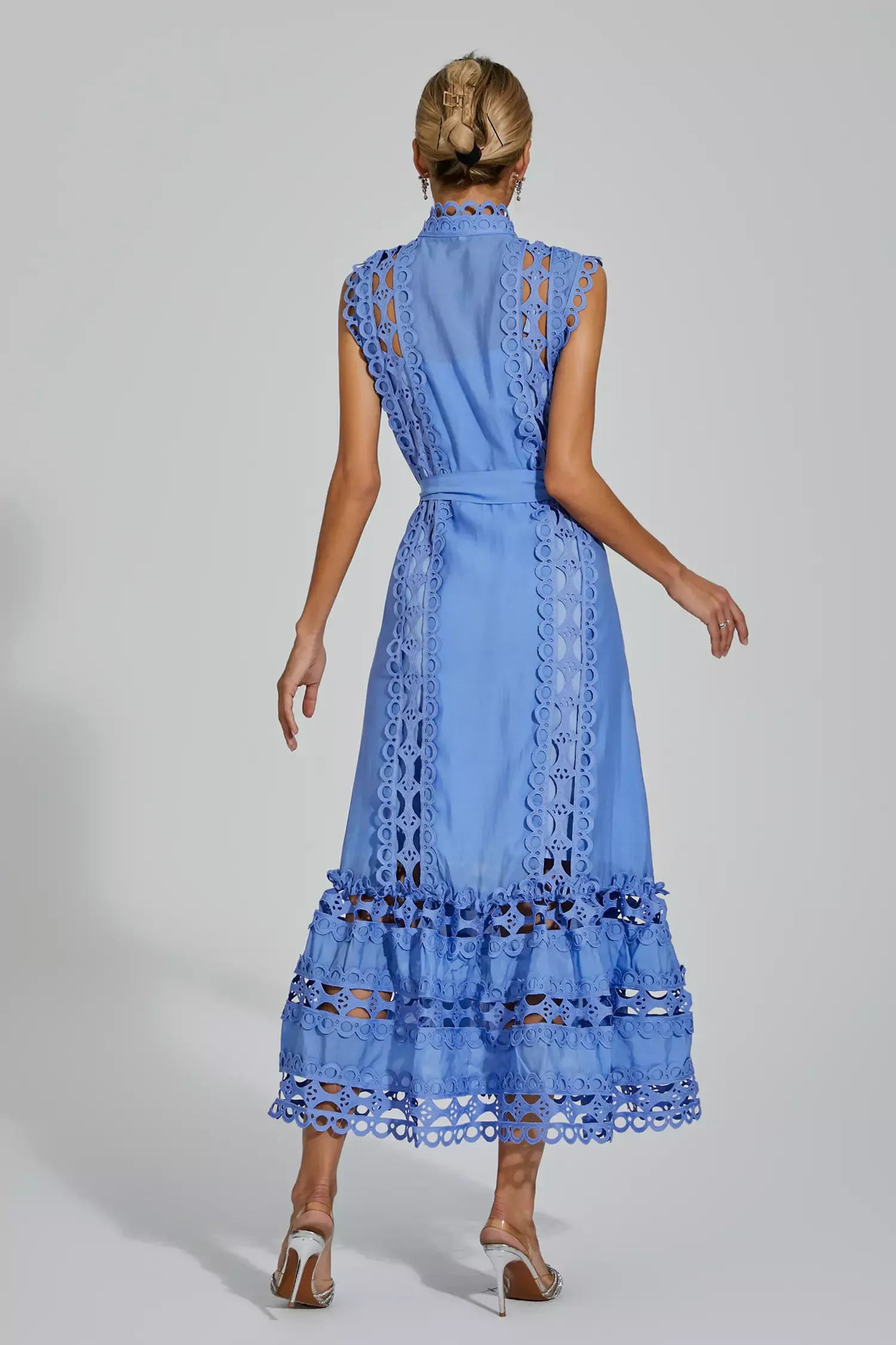 Graceful Midi Dress - Light Blue Women'S Dress With Delicate Lace Accents