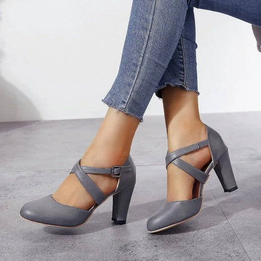 High Heel Court Shoes - Chic Strappy Ladies Heels
