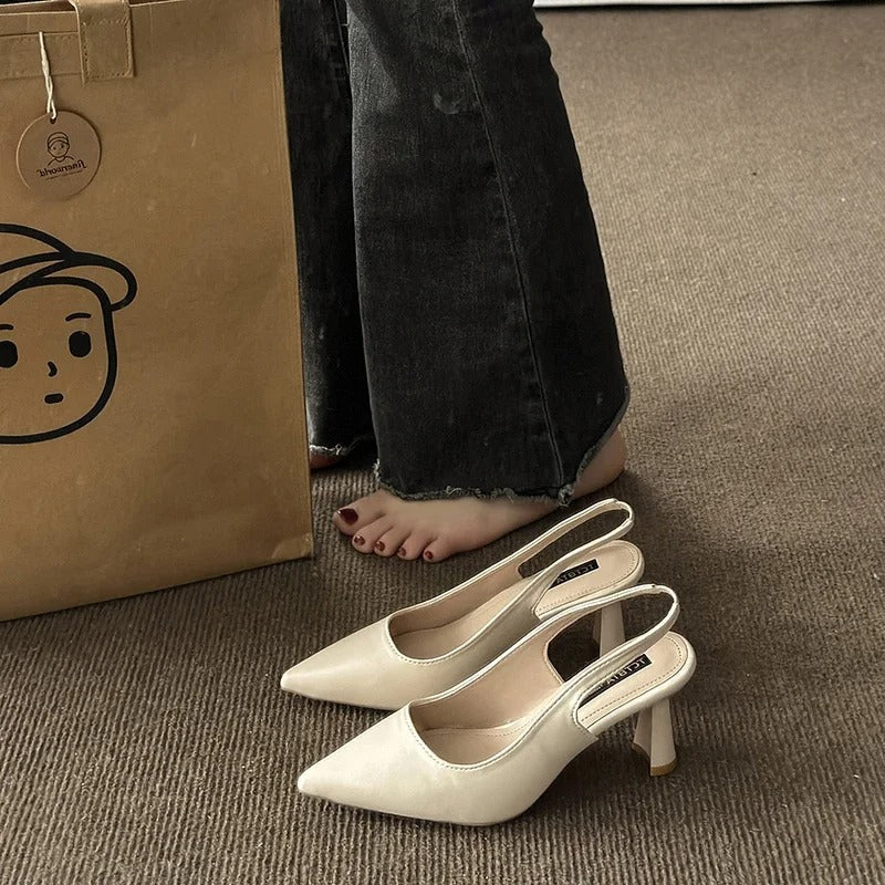 High Heel Slingback Shoes - Sophisticated Ladies Pointed Toe Heels
