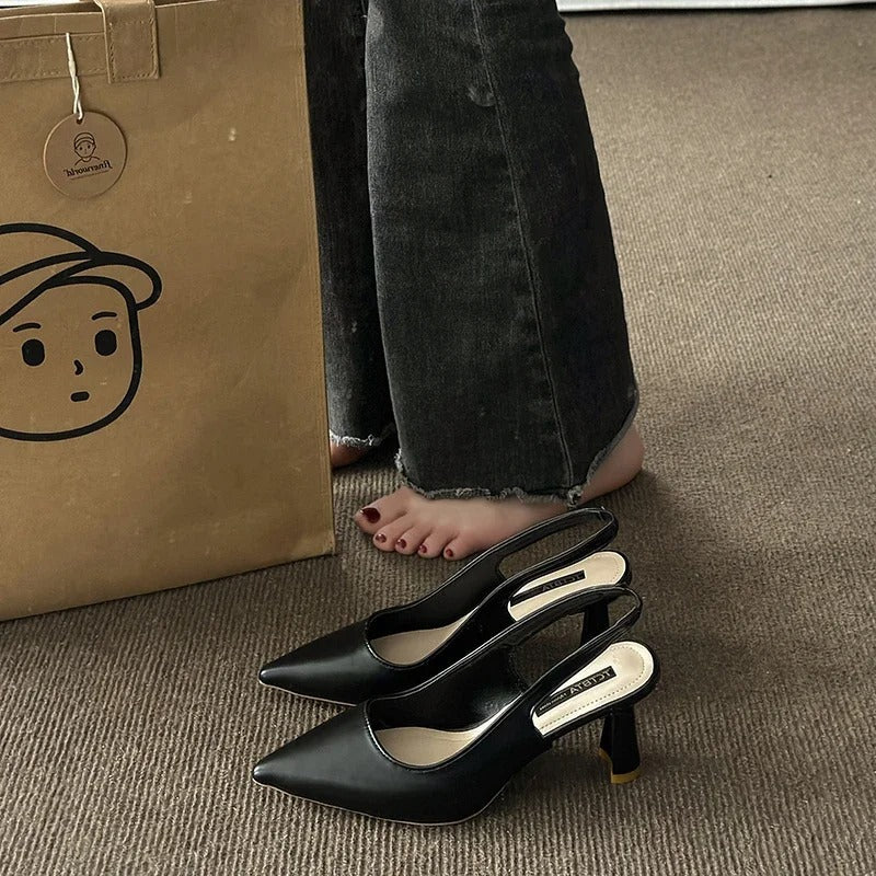 High Heel Slingback Shoes - Sophisticated Ladies Pointed Toe Heels