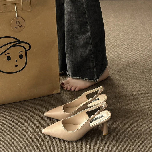 High Heel Slingback Shoes - Sophisticated Ladies Pointed Toe Heels