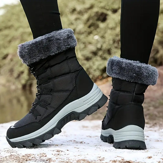 High-top winter boots for ladies - warm, non-slip black snow boots