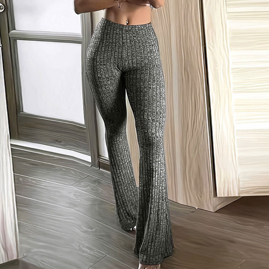 High-Waisted Flared Trousers - Trendy Grey Ladies Leggings